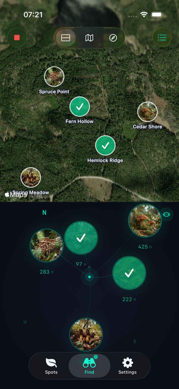My Mushroom Spots foraging spot details screen